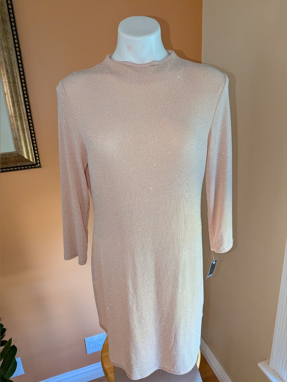 Women's Sparkle Long-Sleeve Shift Dress in Blush